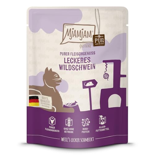 MjAMjAM - Premium Nassfutter für Katzen - Quetschie Purer Fleischgenuss - leckeres Wildschwein pur, 1er Pack (1x300g), getreidefrei von MjAMjAM