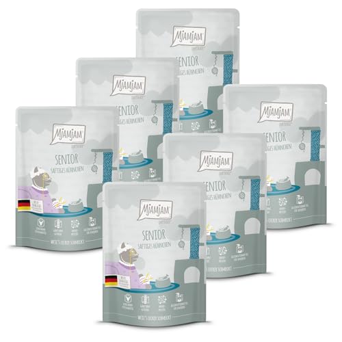 MjAMjAM - Premium Nassfutter für Katzen - Quetschie - Senior - saftiges Hühnchen, 6er Pack (6x300g), getreidefrei von MjAMjAM