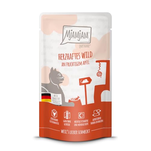 MjAMjAM - Premium Nassfutter für Katzen - Quetschie - herzhaftes Wild an fruchtigem Apfel, 1er Pack (1x125g), getreidefrei von MjAMjAM