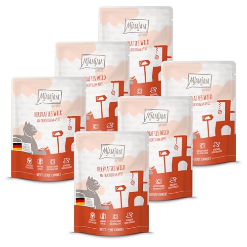 MjAMjAM - Premium Nassfutter für Katzen - Quetschie - herzhaftes Wild an fruchtigem Apfel, 6er Pack (6x300g), getreidefrei von MjAMjAM