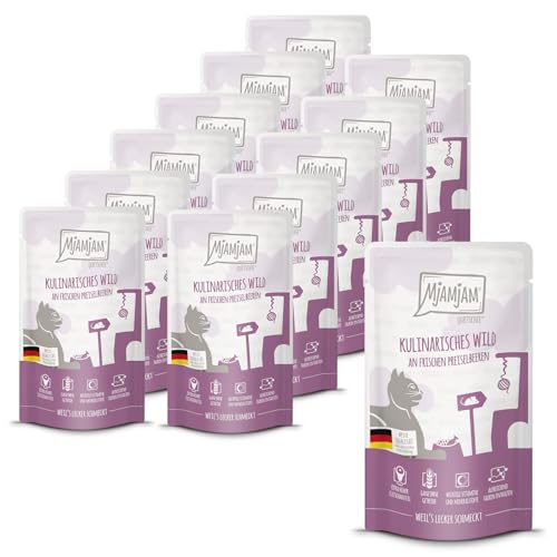 MjAMjAM - Premium Nassfutter für Katzen - Quetschie - kulinarisches Wild an frischen Preiselbeeren, 12er Pack (12x125g), getreidefrei von MjAMjAM