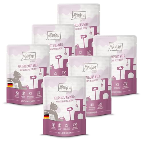 MjAMjAM - Premium Nassfutter für Katzen - Quetschie - kulinarisches Wild an frischen Preiselbeeren, 6er Pack (6x300g), getreidefrei von MjAMjAM