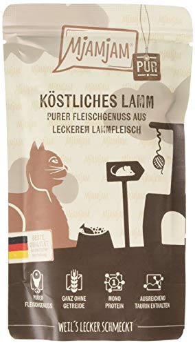 MjAMjAM - Premium Nassfutter für Katzen - Quetschie - purer Fleischgenuss - köstliches Lamm pur, 12er Pack (12 x 125 g), getreidefrei mit extra viel Fleisch von MjAMjAM