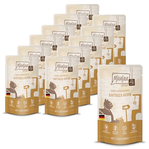 MjAMjAM - Premium Nassfutter für Katzen - Quetschie - saftiges Hühnchen pur, 12er Pack (12 x 125 g), getreidefrei mit extra viel Fleisch von MjAMjAM