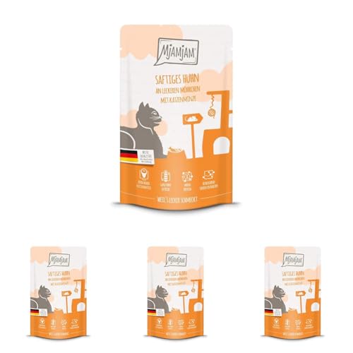MjAMjAM - Premium Nassfutter für Katzen - Quetschie - saftiges Huhn an leckeren Möhrchen, 4er Pack (1 x 125 g), getreidefrei mit extra viel Fleisch von MjAMjAM