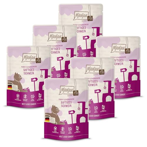 MjAMjAM - Premium Nassfutter für Katzen - Quetschie - saftiges Schwein PUR, 6er Pack (6 x 300g), getreidefrei mit extra viel Fleisch von MjAMjAM