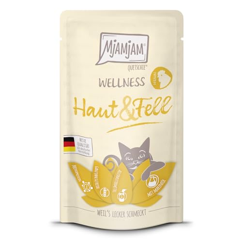 MjAMjAM - Premium Nassfutter für Katzen - Wellness - Haut & Fell - Huhn, 1er Pack (1 x 125g), getreidefrei von MjAMjAM