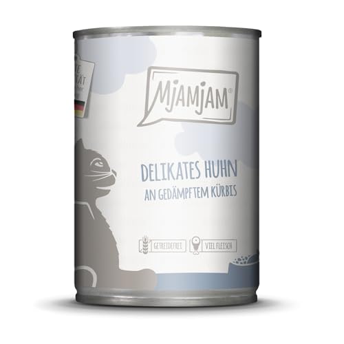 MjAMjAM - Premium Nassfutter für Katzen - delikates Huhn an gedämpftem Kürbis, 1er Pack (1 x 400g), getreidefrei mit extra viel Fleisch von MjAMjAM