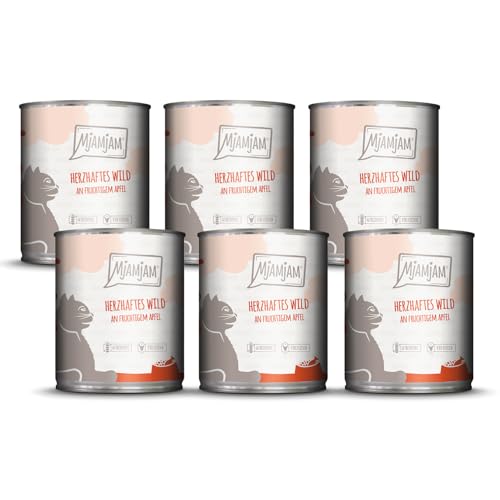 MjAMjAM - Premium Nassfutter für Katzen - herzhaftes Wild an fruchtigem Apfel, 6er Pack (6x800g), getreidefrei von MjAMjAM