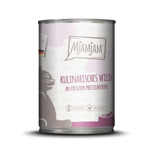 MjAMjAM - Premium Nassfutter für Katzen - kulinarisches Wild an frischen Preiselbeeren, 1er Pack (1x400g), getreidefrei von MjAMjAM
