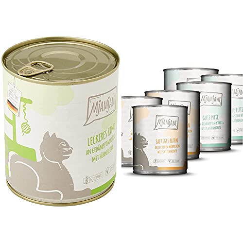 MjAMjAM - Premium Nassfutter für Katzen - leckeres Rind an gedämpftem Kürbis, 6er Pack (6 x 800 g) & Premium Nassfutter für Katzen - Monopaket 1 - mit Huhn und Pute, 6er Pack (6 x 800 g) von MjAMjAM
