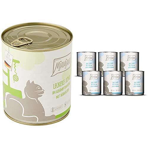MjAMjAM - Premium Nassfutter für Katzen - leckeres Rind an gedämpftem Kürbis, 6er Pack (6 x 800 g) & Premium Nassfutter für Katzen - zarte Ente & Geflügel an leckeren Möhrchen, 6er Pack (6 x 800 g) von MjAMjAM