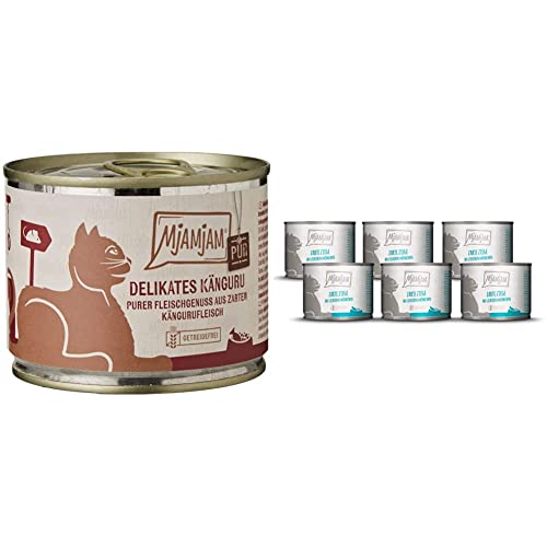 MjAMjAM - Premium Nassfutter für Katzen - purer Fleischgenuss - Delikates Känguru, 6er Pack (6 x 200 g) & zarte Ziege an leckeren Möhrchen 6x200 g, 1er Pack (1 x 1200 g) von MjAMjAM