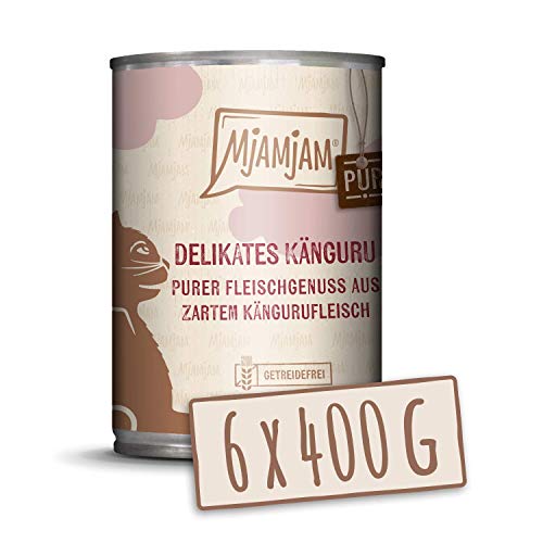 MjAMjAM - Premium Nassfutter für Katzen - purer Fleischgenuss - delikates Känguru, 6er Pack (6 x 400 g), getreidefrei mit extra viel Fleisch von MjAMjAM