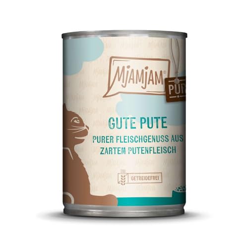 MjAMjAM - Premium Nassfutter für Katzen - purer Fleischgenuss - Gute Pute pur, 1er Pack (1 x 400 g), getreidefrei mit extra viel Fleisch von MjAMjAM