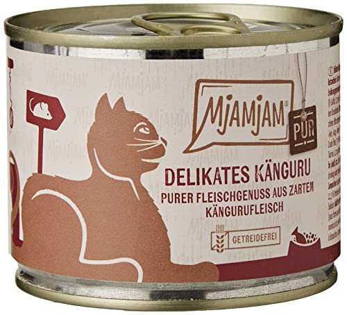 MjAMjAM - Premium Nassfutter für Katzen - purer Fleischgenuss - delikates Känguru pur, 6er Pack (6 x 200 g), getreidefrei mit extra viel Fleisch von MjAMjAM