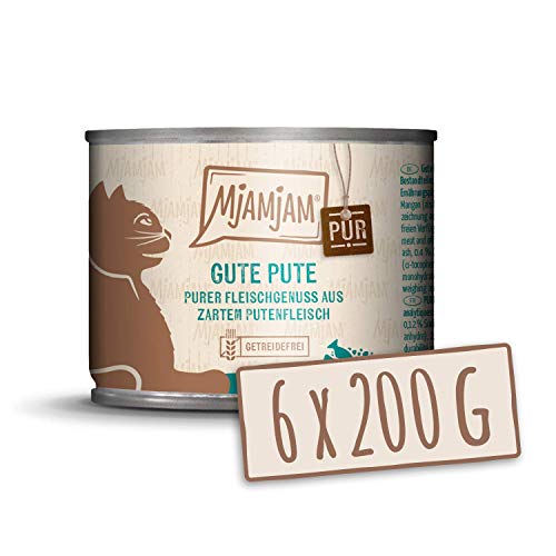 MjAMjAM - Premium Nassfutter für Katzen - purer Fleischgenuss - gute Pute pur, 6er Pack (6 x 200 g), getreidefrei mit extra viel Fleisch von MjAMjAM