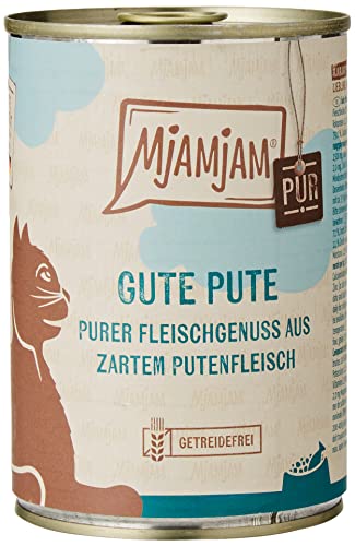 MjAMjAM - Premium Nassfutter für Katzen - purer Fleischgenuss - gute Pute pur, 6er Pack (6 x 400 g), getreidefrei mit extra viel Fleisch von MjAMjAM