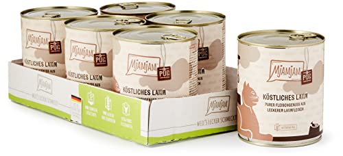 MjAMjAM - Premium Nassfutter für Katzen - purer Fleischgenuss - köstliches Lamm pur, 6er Pack (6 x 800 g), getreidefrei mit extra viel Fleisch von MjAMjAM