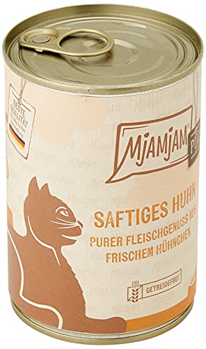 MjAMjAM - Premium Nassfutter für Katzen - purer Fleischgenuss - saftiges Hühnchen pur, 6er Pack (6 x 400g), getreidefrei mit extra viel Fleisch von MjAMjAM