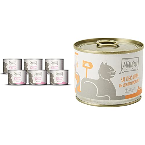 MjAMjAM - Premium Nassfutter für Katzen - saftiges Huhn und wildlachs, 6er Pack (6 x 200 g) & Premium Nassfutter für Katzen - saftiges Huhn an leckeren Möhrchen, 6er Pack (6 x 200 g) von MjAMjAM