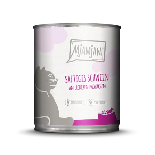 MjAMjAM - Premium Nassfutter für Katzen - saftiges Schweinefleisch an schmackhaften Möhren, 1er Pack (1 x 800 g), getreidefrei mit extra viel Fleisch von MjAMjAM