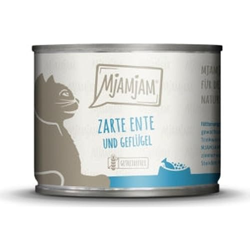 MjAMjAM - Premium Nassfutter für Katzen - zarte Ente & Geflügel an leckeren Möhrchen, 1er Pack (1 x 200 g), getreidefrei mit extra viel Fleisch von MjAMjAM