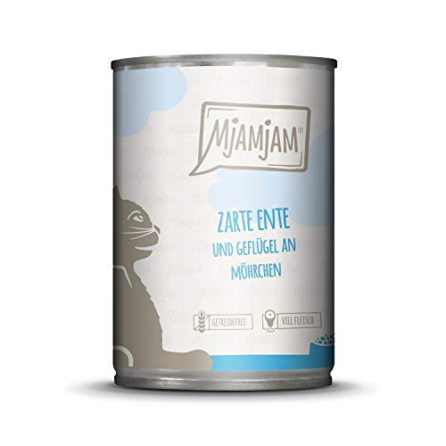 MjAMjAM - Premium Nassfutter für Katzen - zarte Ente & Geflügel an leckeren Möhrchen, 1er Pack (1 x 400 g), getreidefrei mit extra viel Fleisch von MjAMjAM