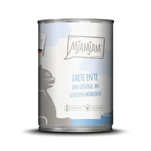 MjAMjAM - Premium Nassfutter für Katzen - zarte Ente & Geflügel an leckeren Möhrchen, 1er Pack (1 x 400 g), getreidefrei mit extra viel Fleisch von MjAMjAM