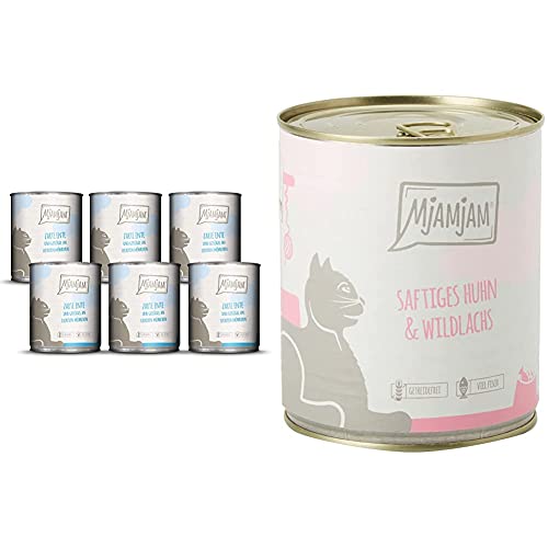 MjAMjAM - Premium Nassfutter für Katzen - zarte Ente & Geflügel an leckeren Möhrchen, 6er Pack (6 x 800 g) & Premium Nassfutter für Katzen - saftiges Huhn und wildlachs, 6er Pack (6 x 800 g) von MjAMjAM
