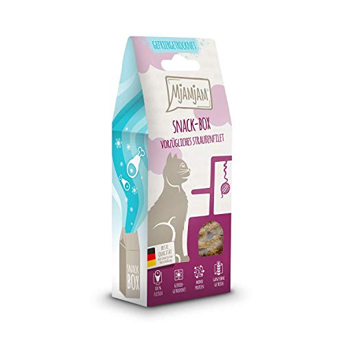 MjAMjAM - Premium Katzensnack - Snackbox - vorzügliches Straußenfilet, 1er Pack (1 x 40 g), naturbelassen ganz ohne synthetische Konservierungsstoffe von MjAMjAM
