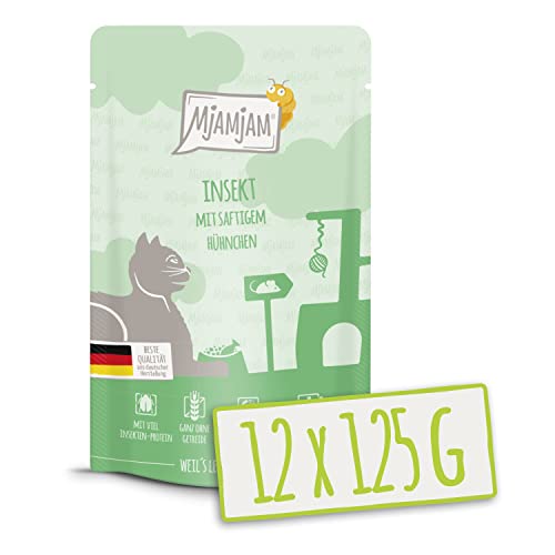 MjAMjAM - Premium Nassfutter für Katzen - Quetschie Insekt mit saftigem Hühnchen 125g, 12er Pack (12 x 125g), naturbelassen mit extra viel Fleisch von MjAMjAM