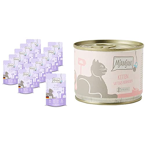 MjAMjAM Quetschie - Kitten vorzügliches Kalb mit Lachsöl 12x125 g, 1er Pack (1 x 1500 g) & Premium Nassfutter für Katzen - Kitten saftiges Hühnchen mit Lachsöl - 6er Pack (6 x 200 g) von MjAMjAM