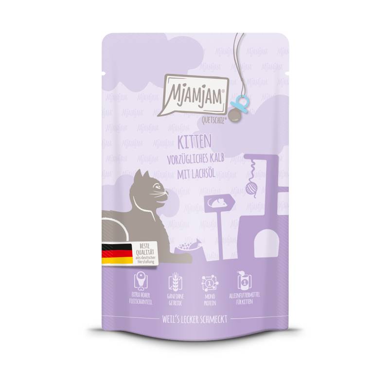 MjAMjAM Quetschie Kitten vorzügliches Kalb mit Lachsöl 48x125g von MjAMjAM