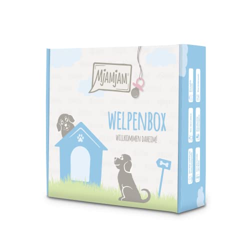 MjAMjAM - Premium Nassfutter für Hunde - Welpenbox - 6* Junior - saftiges Huhn mit Ei, Welpen-Futterbeutel, Kugelschreiber, Dosendeckel, 6er Pack (6 x 200 g), getreidefrei mit extra viel Fleisch MjAMjAM - Premium Nassfutter für Hunde - Welpenbox - 6* Junior - saftiges Huhn mit Ei, Welpen-Futterbeutel, Kugelschreiber, Dosendeckel, 6er Pack (6 x 200 g), getreidefrei mit extra viel Fleisch von MjAMjAM