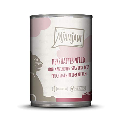 MjAMjAM Katzen Nassfutter: Herzhaftes Wild & Kaninchen an fruchtigen Heidelbeeren - 6 x 400g, hoher Fleischanteil von MjAMjAM