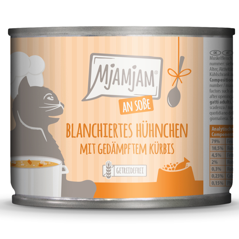 MjAMjAM an Soße 6 x 185 g - blanchiertes Hühnchen mit gedämpftem Kürbis von MjAMjAM