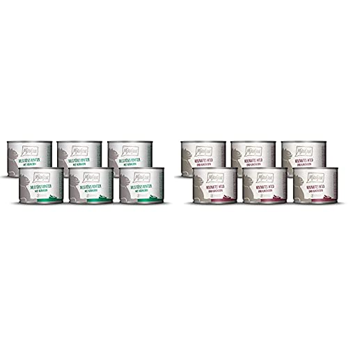 MjAMjAM deliziöses Rentier mit Hühnchen an leckeren Möhrchen 6x200 g(1 x 1200 g) & Premium Nassfutter für Katzen - herzhaftes Wild & Kaninchen an fruchtigen Heidelbeeren, 6er Pack (6 x 200 g) von MjAMjAM