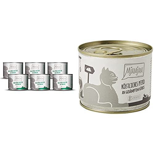 MjAMjAM deliziöses Rentier mit Hühnchen an leckeren Möhrchen 6x200 g, 1er Pack (1 x 1200 g) & Premium Nassfutter für Katzen - köstliches Pferd an gedämpftem Kürbis, 6er Pack (6 x 200 g) von MjAMjAM