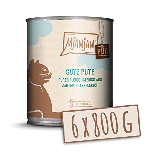 MjAMjAM - Premium Nassfutter für Katzen - purer Fleischgenuss - gute Pute pur, 6er Pack (6 x 800 g), getreidefrei mit extra viel Fleisch von MjAMjAM