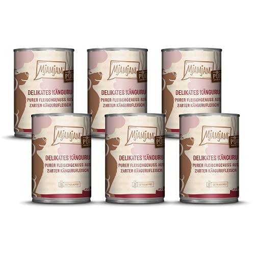 MjAMjAM - Premium Nassfutter für Hunde - purer Fleischgenuss - delikates Känguru pur, 6er Pack (6 x 400 g), getreidefrei mit extra viel Fleisch von MjAMjAM