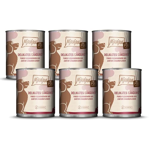 MjAMjAM - Premium Nassfutter für Hunde - purer Fleischgenuss - delikates Känguru pur, 6er Pack (6 x 800 g), getreidefrei mit extra viel Fleisch von MjAMjAM