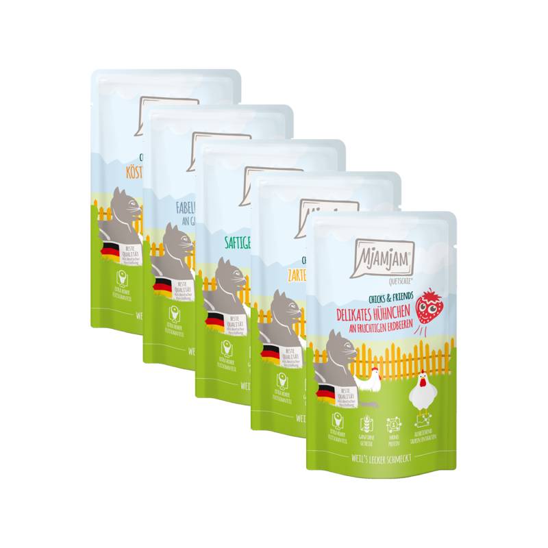 MjaMjaM Chicks & Friends - Quetschbeutel Adult Cat - Huhn mit Karotte - 125 g von MjAMjAM