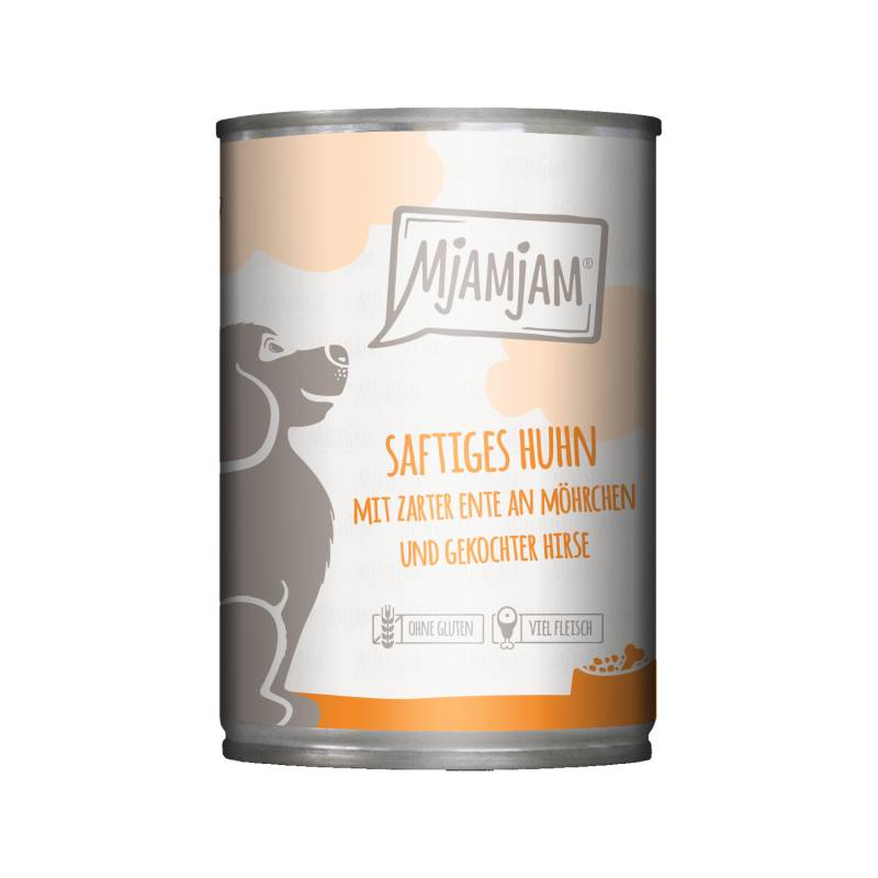 MjaMjaM Nassfutter - Dose Adult Dog - Huhn, Ente, Karotte und Hirse - 12 x 400 g von MjAMjAM