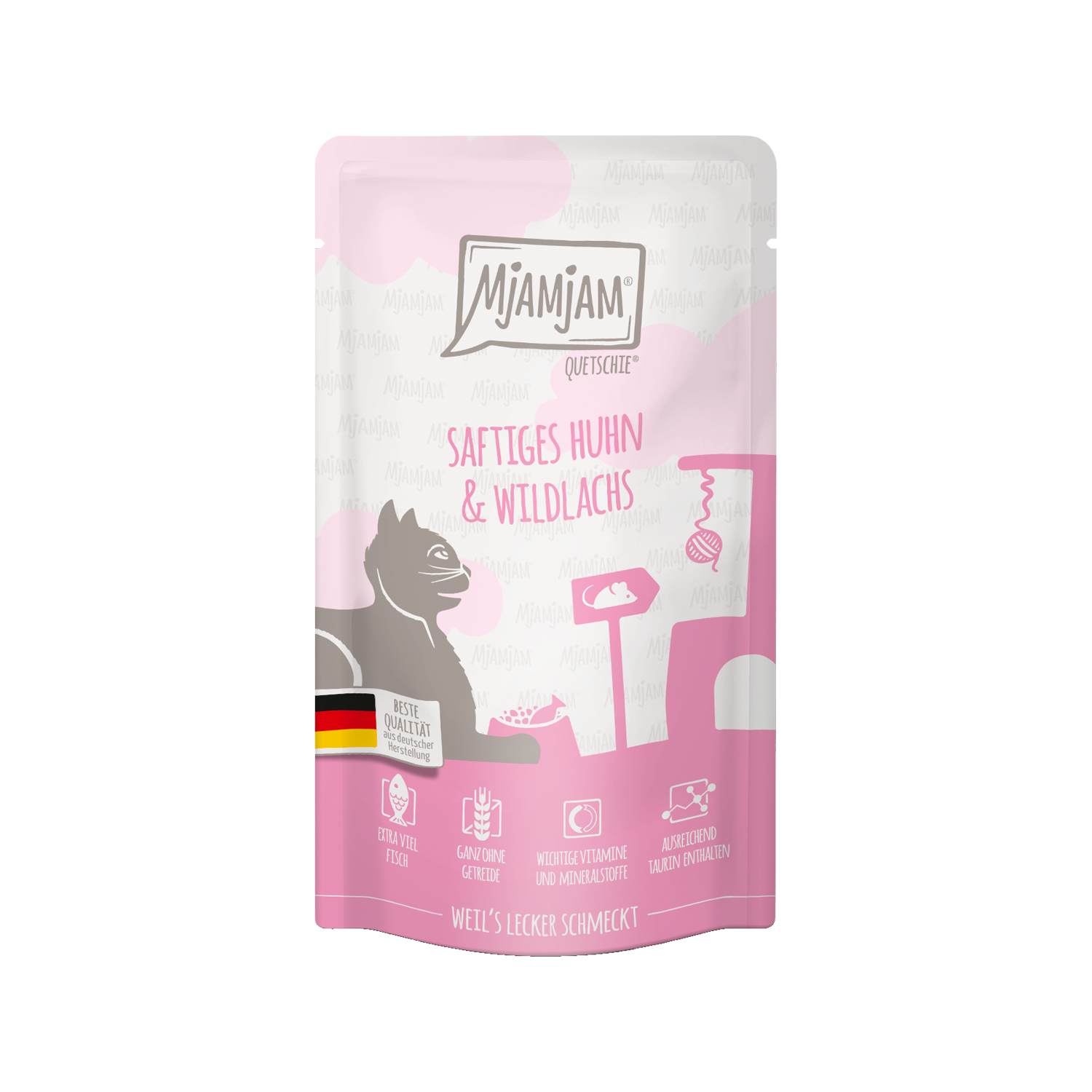 MjaMjaM Nassfutter - Quetschbeutel Adult Cat - Garnelen mit Huhn - 3 x 125 g von MjAMjAM