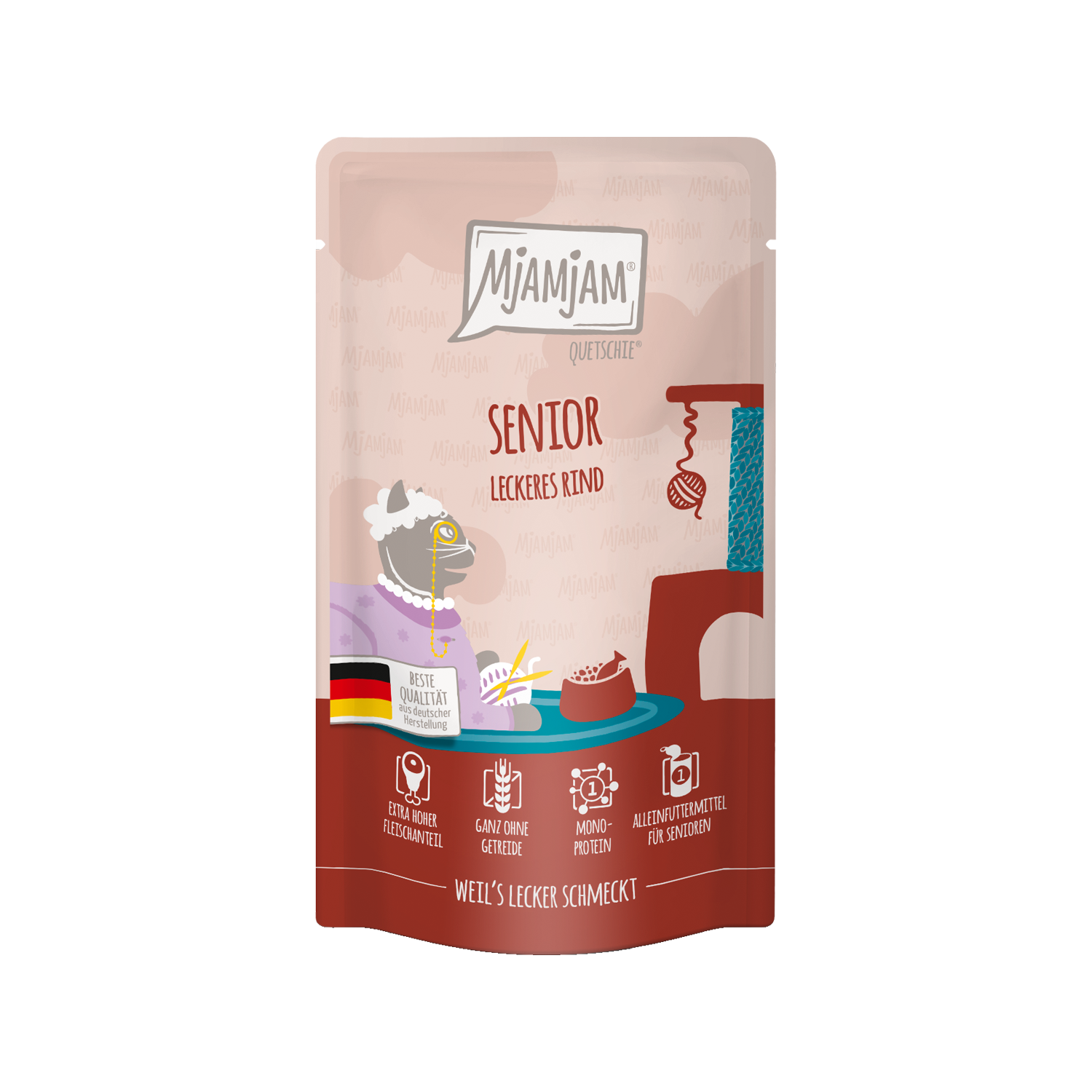 MjaMjaM Nassfutter - Quetschbeutel Senior Cat - Rind - 3 x 125 g von MjAMjAM