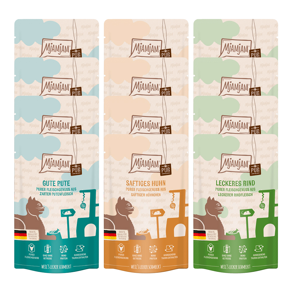 Probierpaket MjAMjAM purer Fleischgenuss 12 x 125 g - Mixpaket (3 Sorten) von MjAMjAM