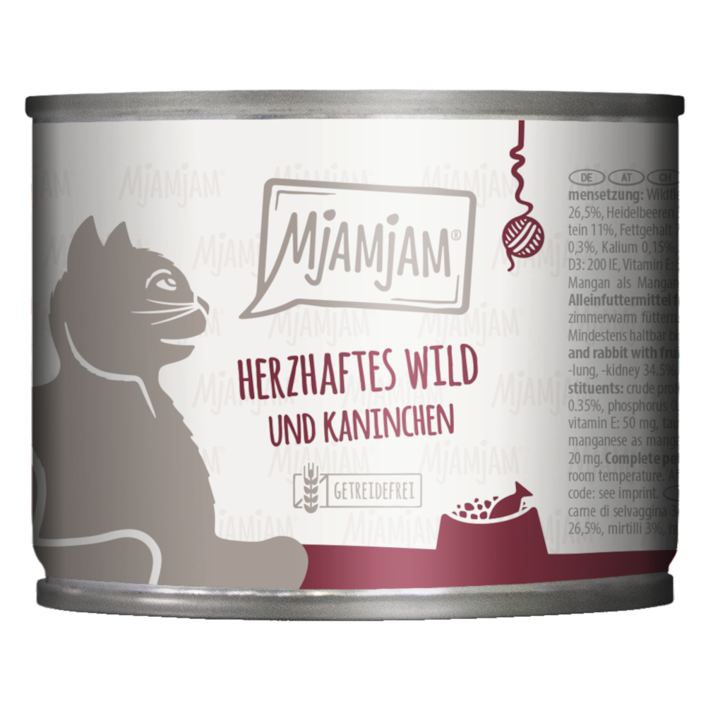 Sparpaket MjAMjAM 24 x 200 g - herzhaftes Wild & Kaninchen an fruchtigen Heidelbeeren von MjAMjAM