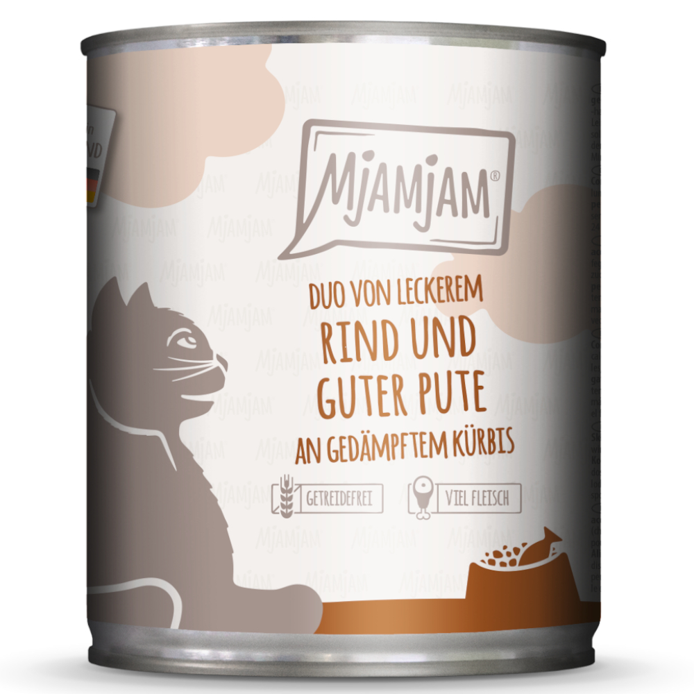 Sparpaket MjAMjAM Duo 12 x 800 g - leckeres Rind & gute Pute an gedämpftem Kürbis Sparpaket MjAMjAM Duo 12 x 800 g - leckeres Rind & gute Pute an gedämpftem Kürbis von MjAMjAM