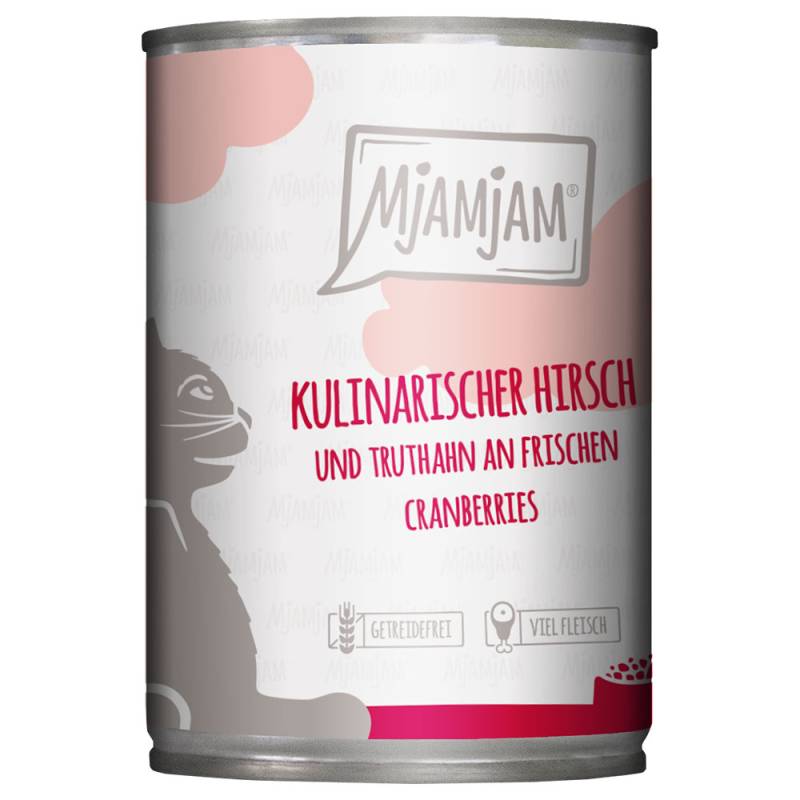 Sparpaket MjAMjAM Katzenfutter 24 x 400 g - kulinarischer Hirsch und Truthahn an frischen Cranberries von MjAMjAM